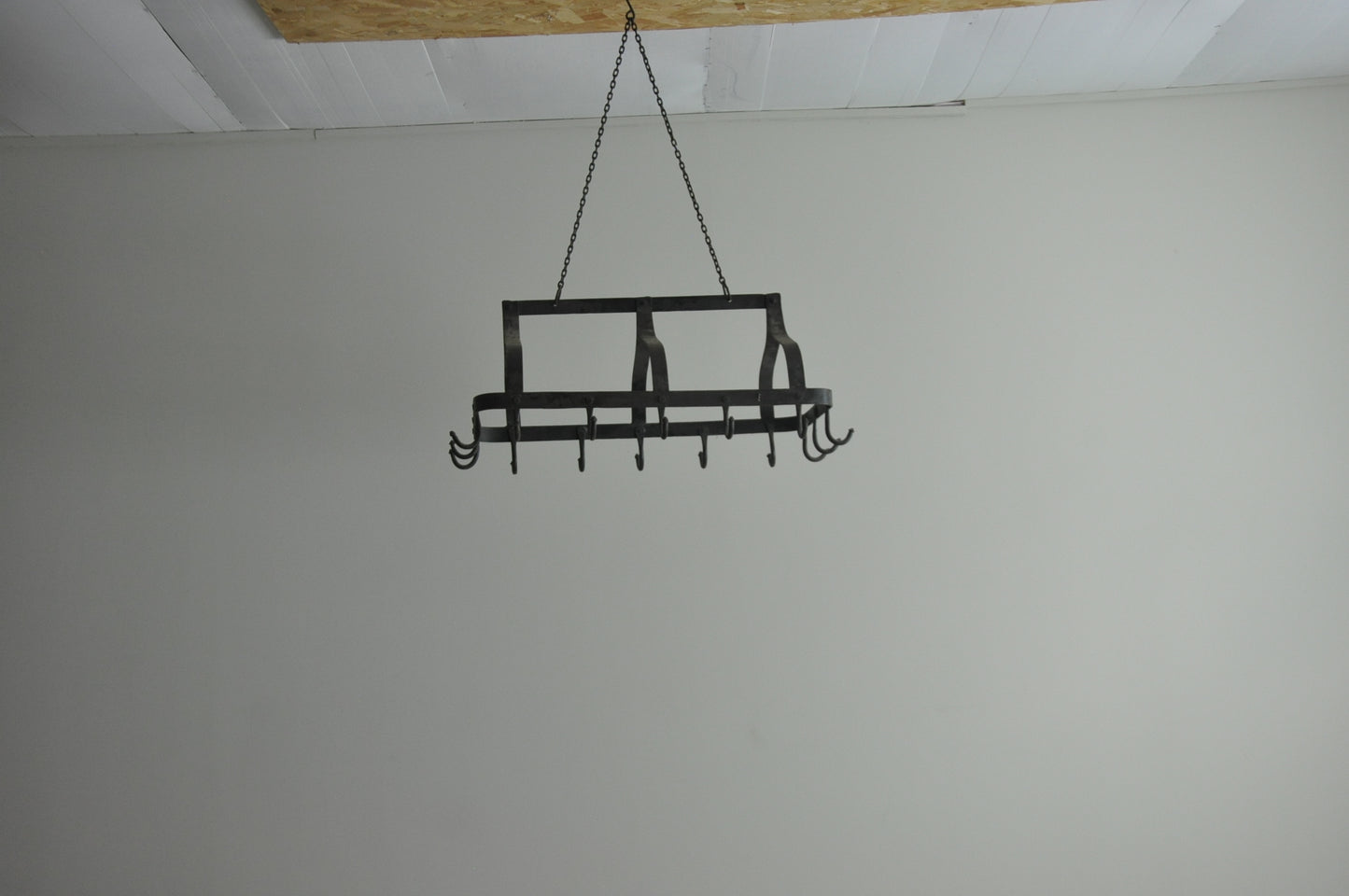 Old French metal hanging kitchen pan rack