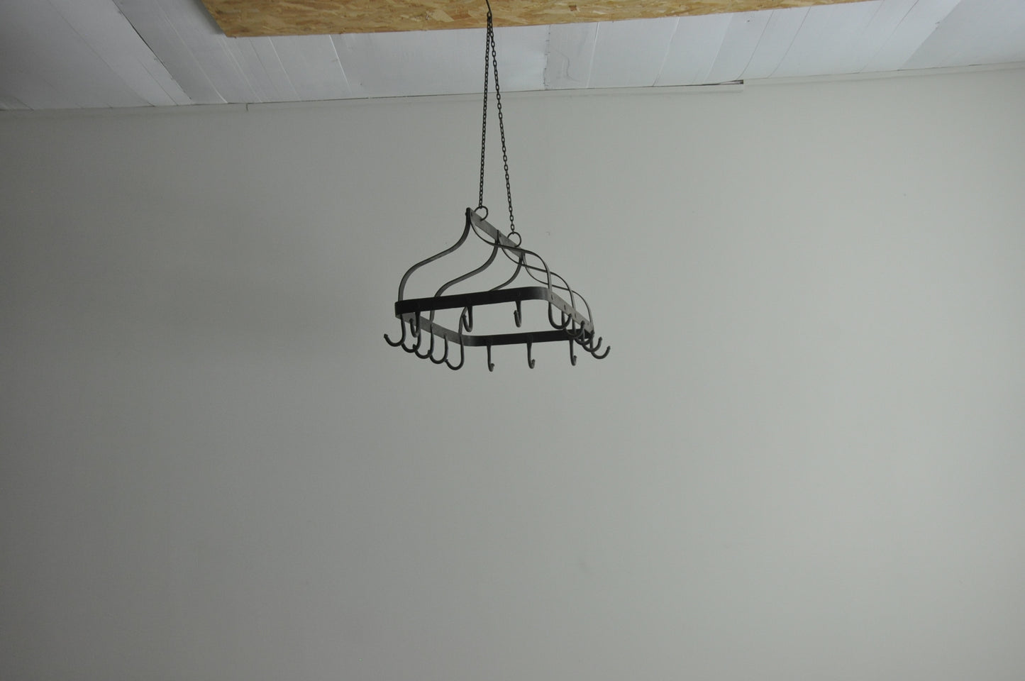 Old French metal hanging kitchen pan rack