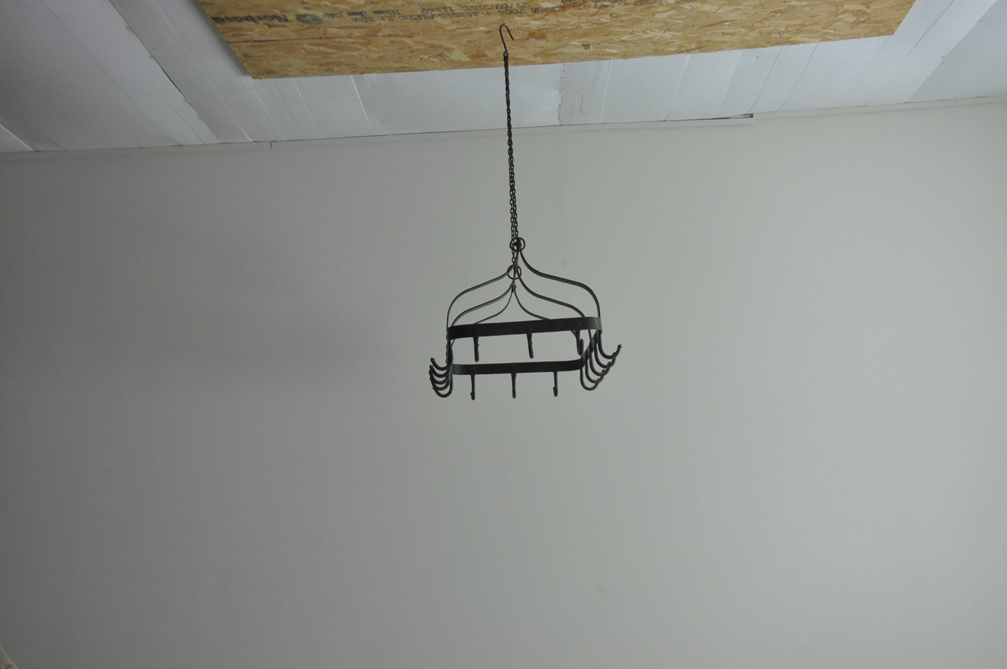Old French metal hanging kitchen pan rack