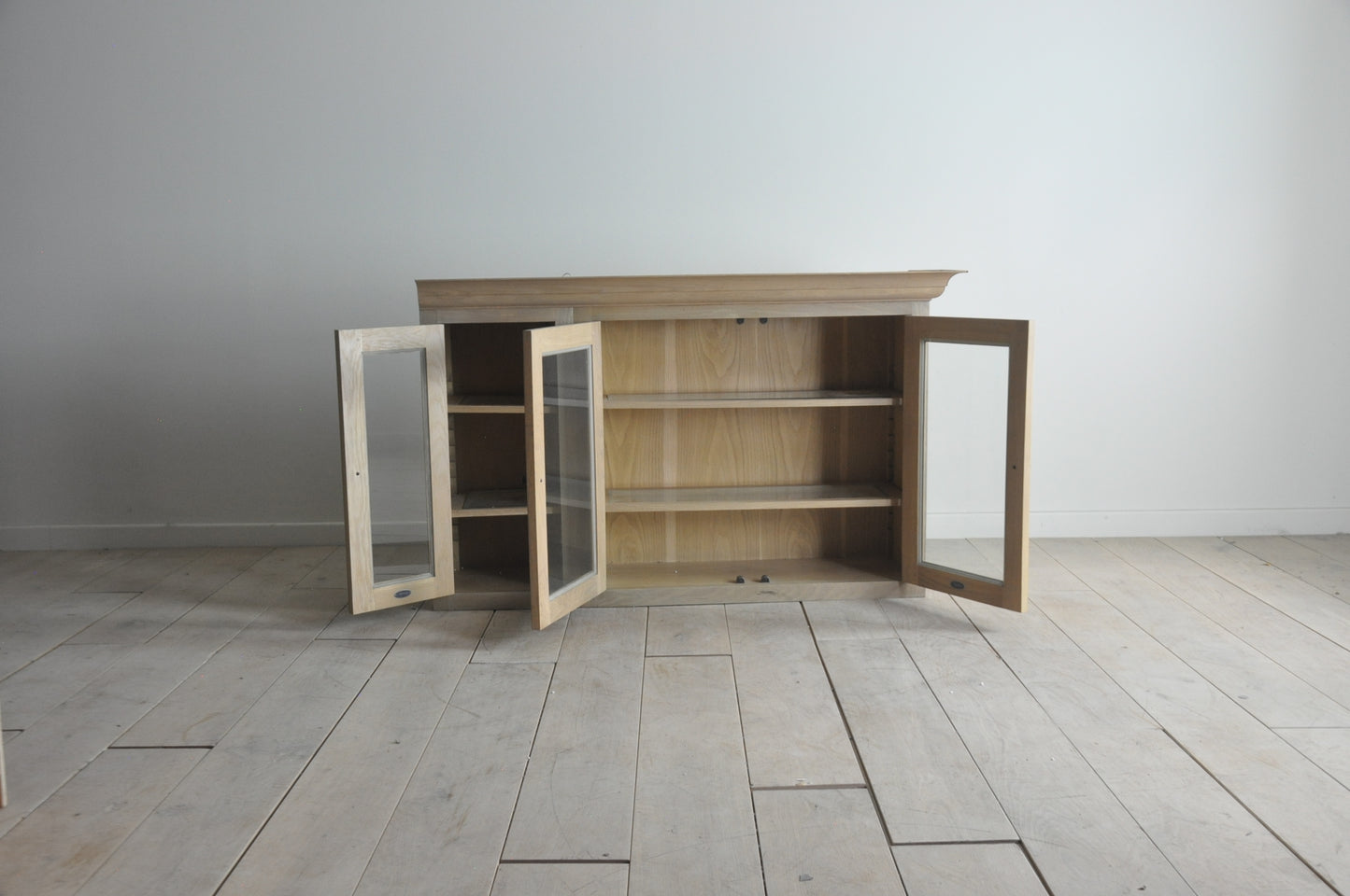 Neptune Henley 920 and 390 oak glazed wall cabinets