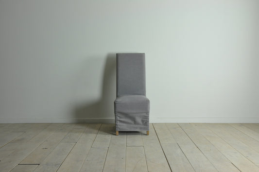 Grey loose cover highback dining chair with oak legs