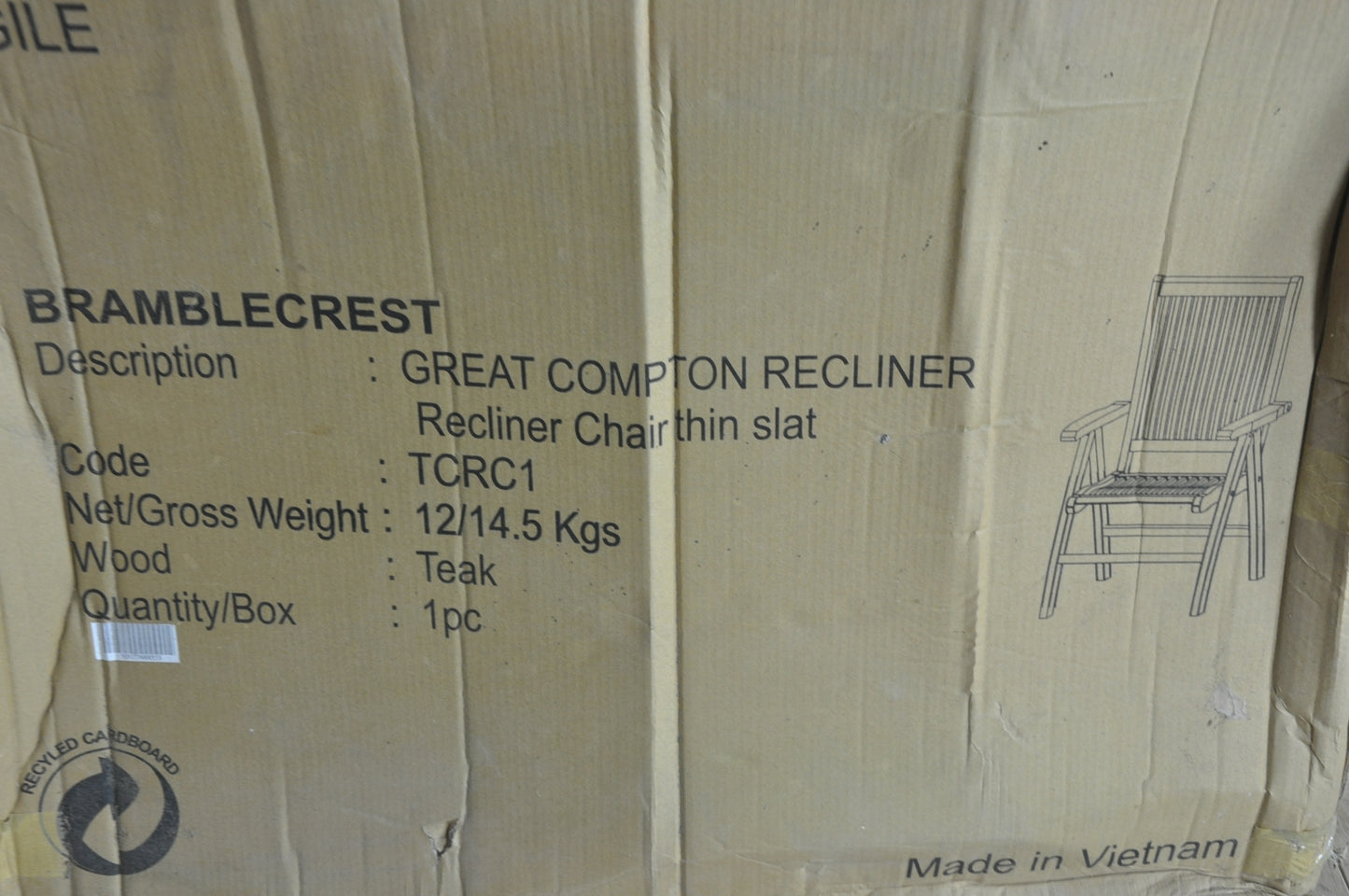 Bramblecrest Great Compton folding teak recliner chair