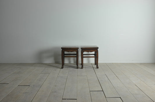 Pair of old Chinese mid-brown elm side tables