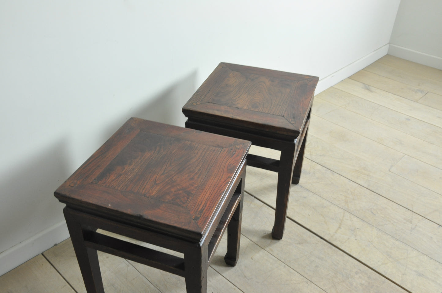 Pair of old Chinese red elm side tables