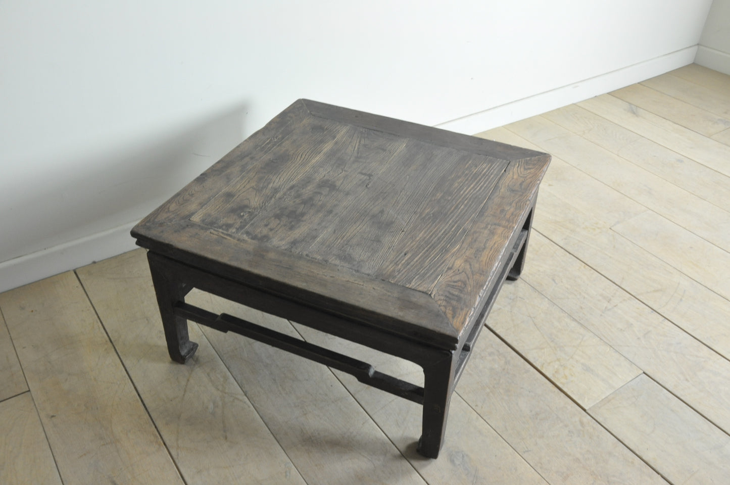 Old Chinese dark brown square elm coffee table