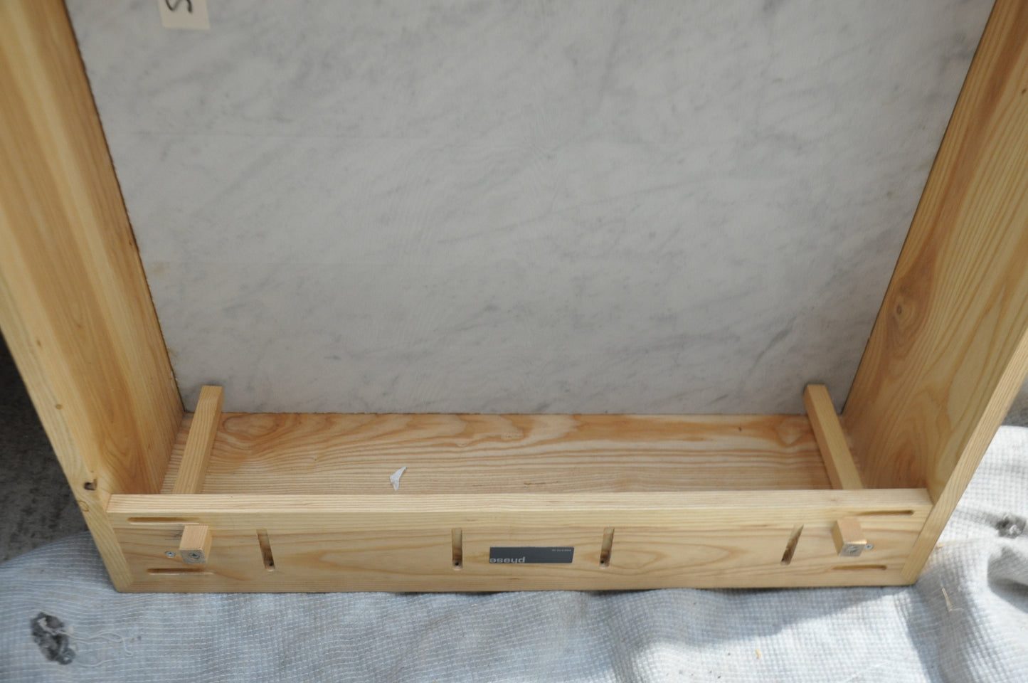 Rectangular low coffee table with Carrara marble top and pine base