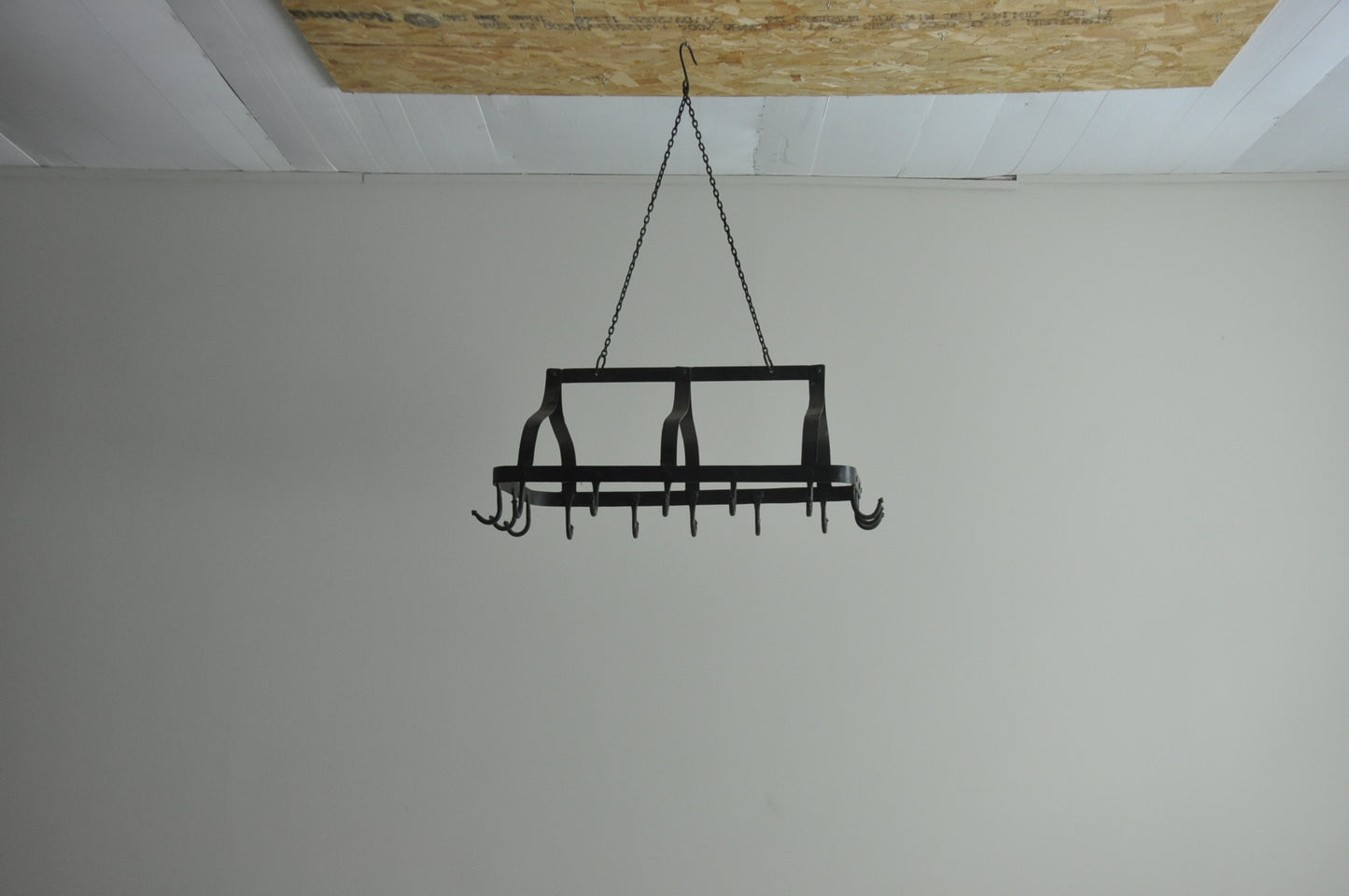 Old French metal hanging kitchen pan rack