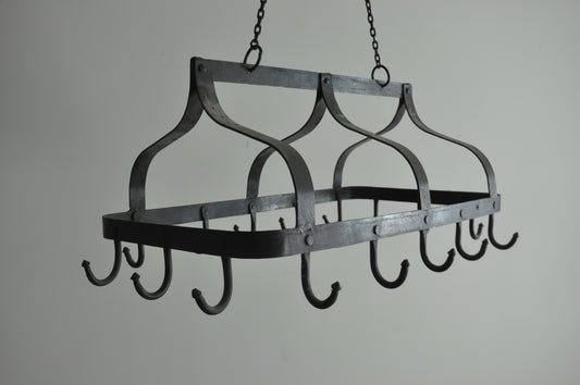 Old French metal hanging kitchen pan rack