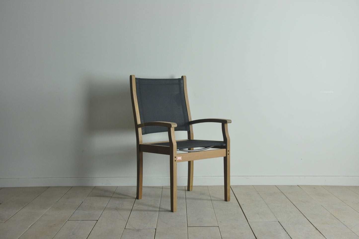 Neptune teak carver chair with black textylene seat and back