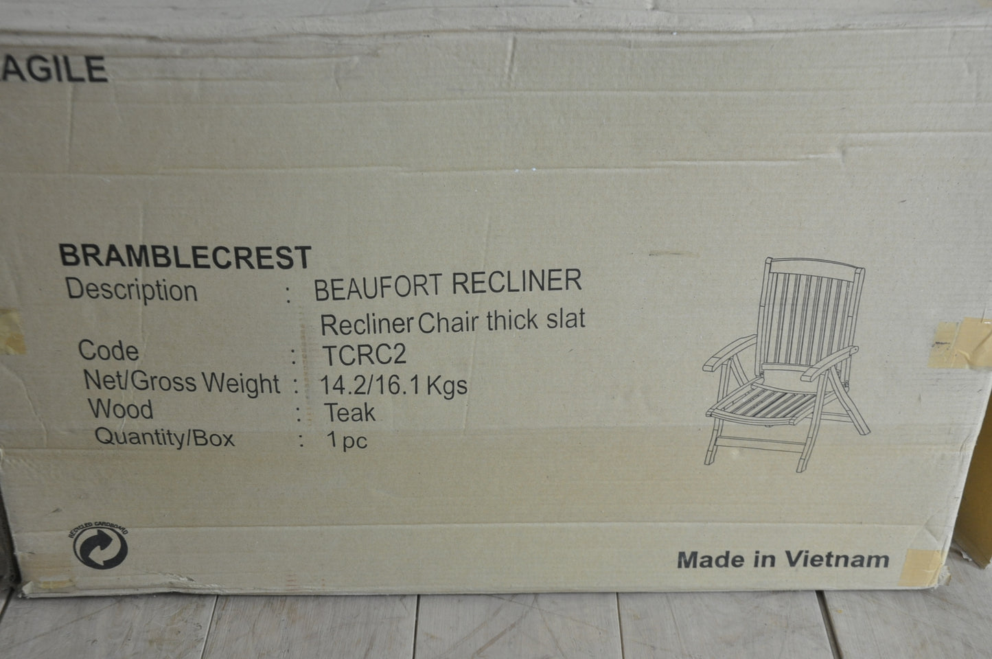 Bramblecrest Beaufort folding teak recliner chair
