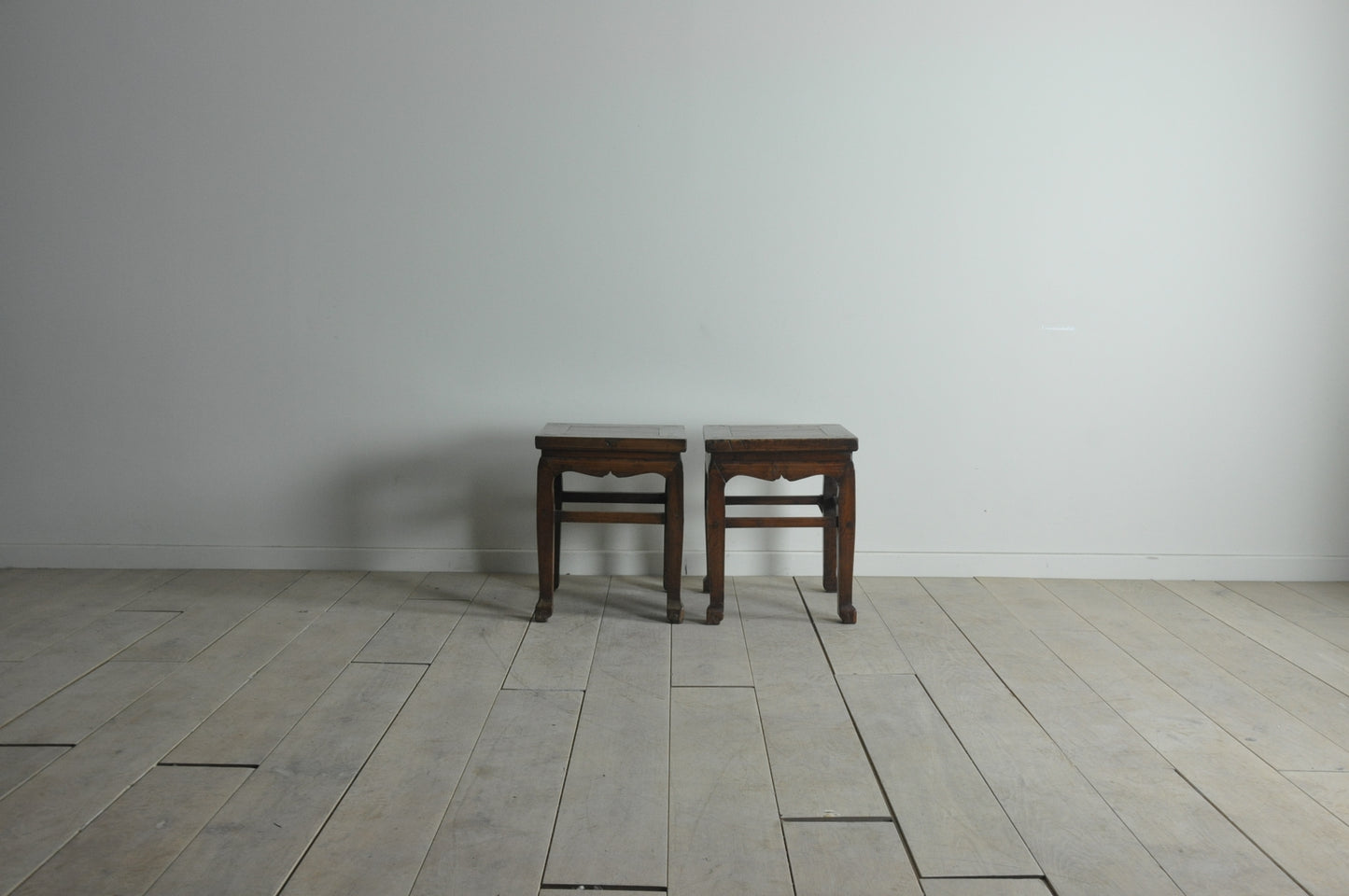 Pair of old Chinese mid-brown elm side tables