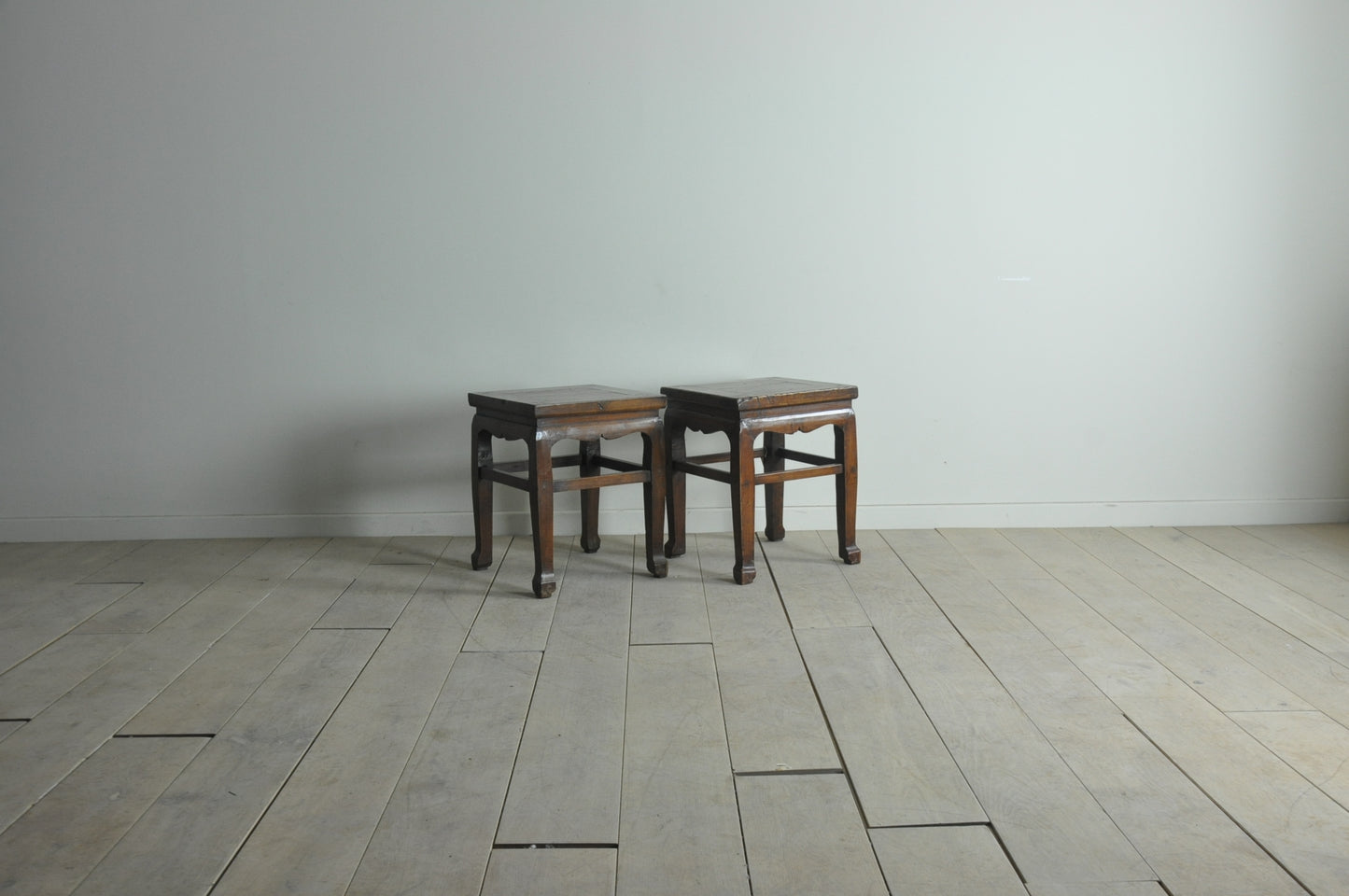 Pair of old Chinese mid-brown elm side tables