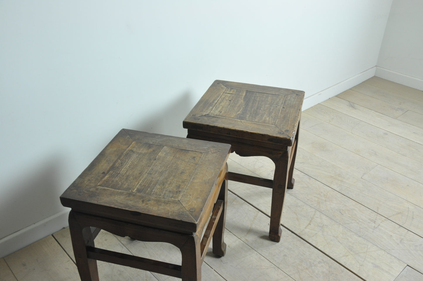 Pair of old Chinese mid-brown elm side tables